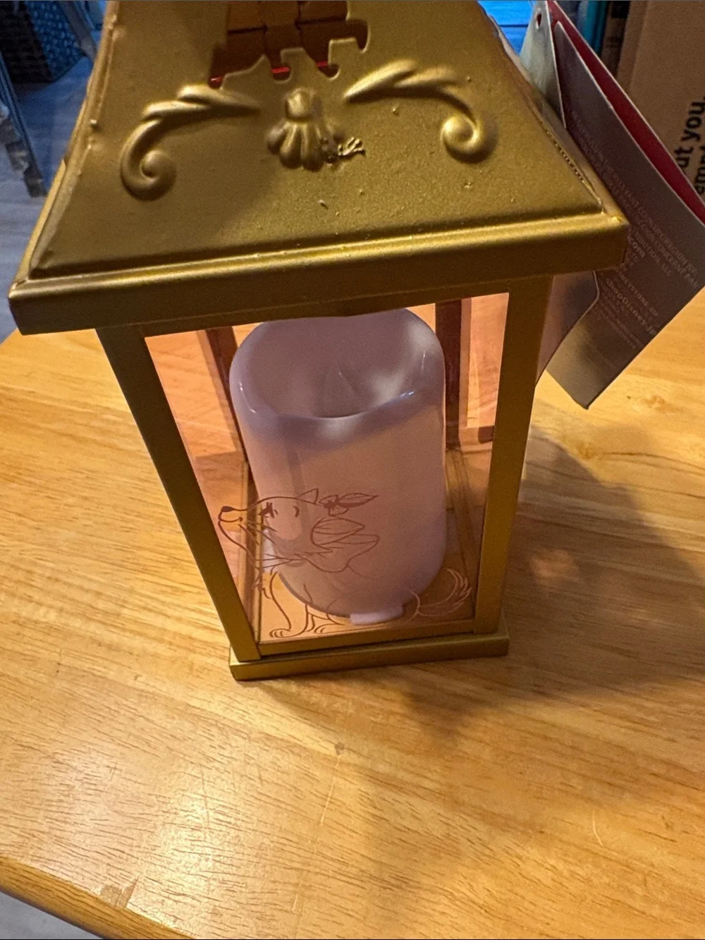 Disney Gold Lantern with Pink Ribbon and LED Candle